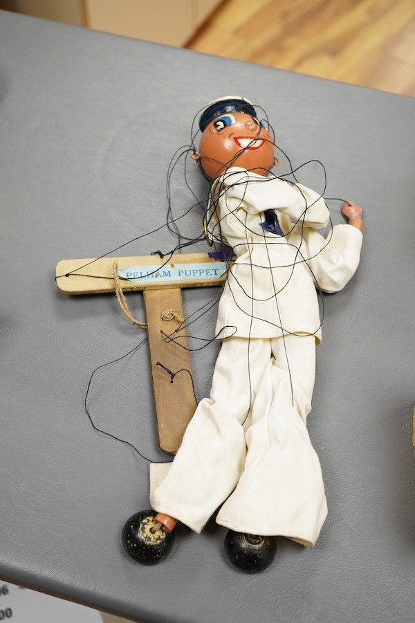 A scarce boxed Pelham Puppet sailor with carved wood cap, ‘Infant Control’